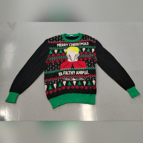 •Home Alone Ugly Christmas Sweater ya filthy animal Long Sleeve no size tag - Picture 4 of 12